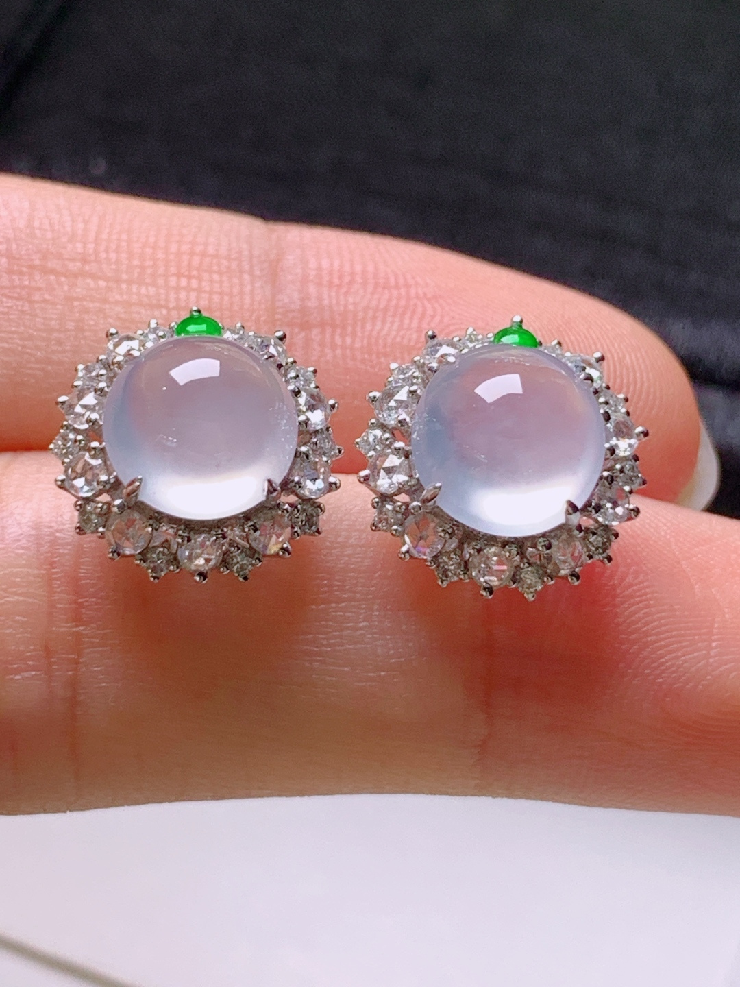 ️ 冰种旦面耳钉，无裂通透起光，种水，裸石8.5/8.3/3.8