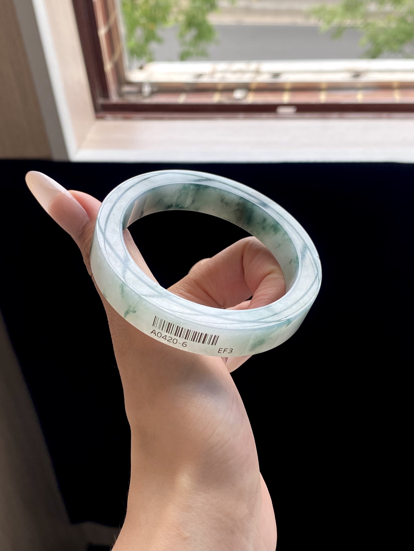 冰蓝飘花镯胚，A0420-6，⭕️74-57.5-12.2-8.2