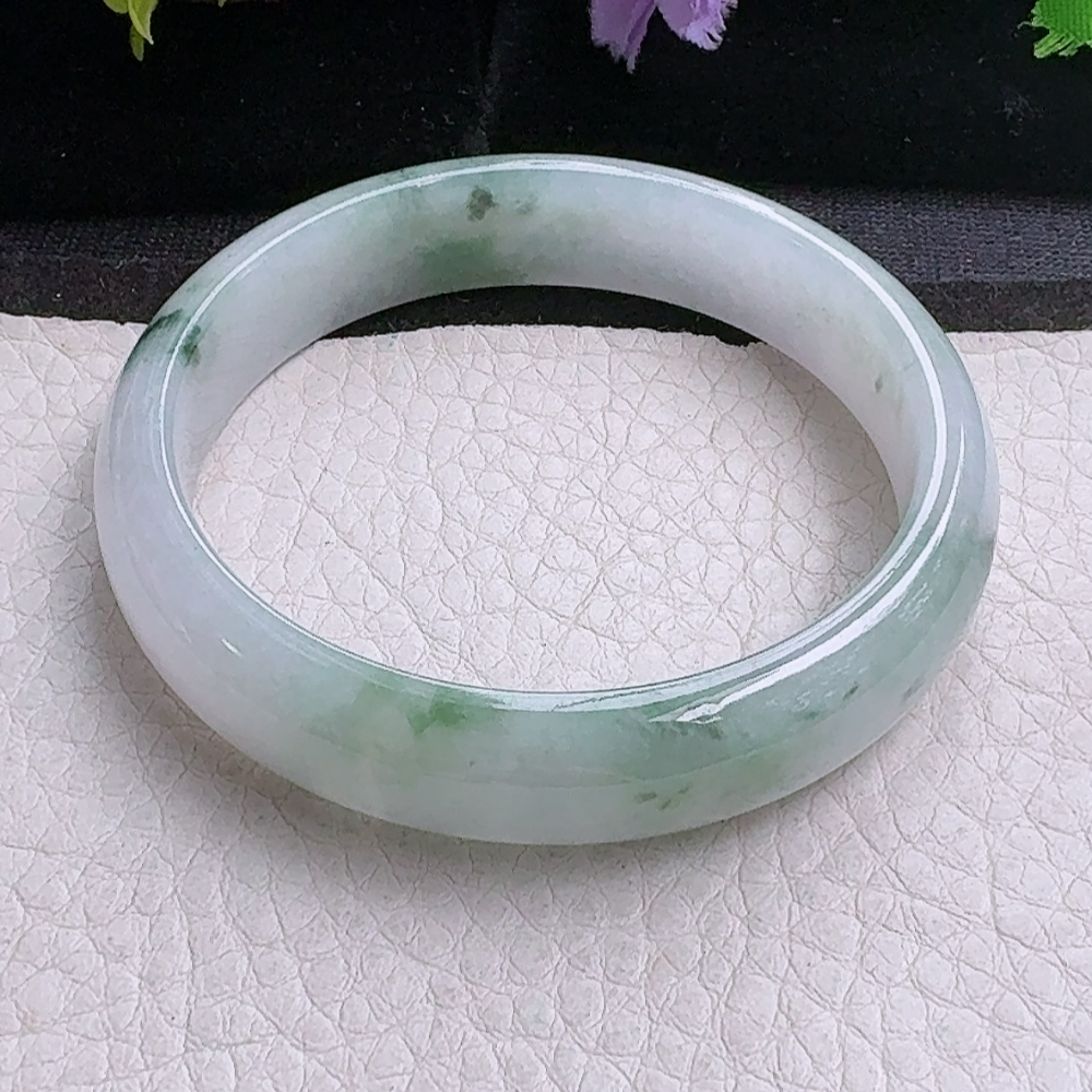 xx实拍54*12.5*6.6平安镯 缅甸翡翠a货手镯飘花正圈玉镯子