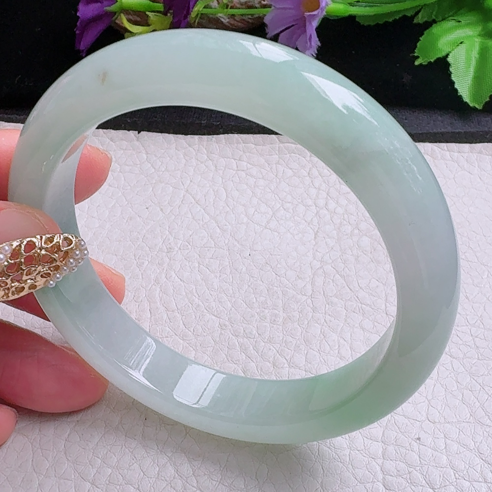 yh大圈口60.5*12.6*8.5平安镯 缅甸翡翠a货手镯冰飘花正圈玉镯子