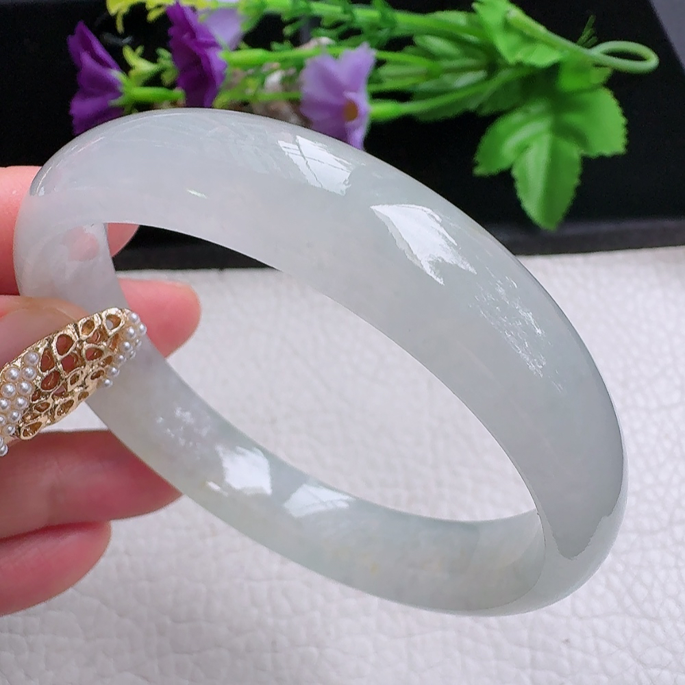 ss实拍59*12.8*7招财镯 缅甸翡翠a货手镯淡冰黄正圈玉镯子