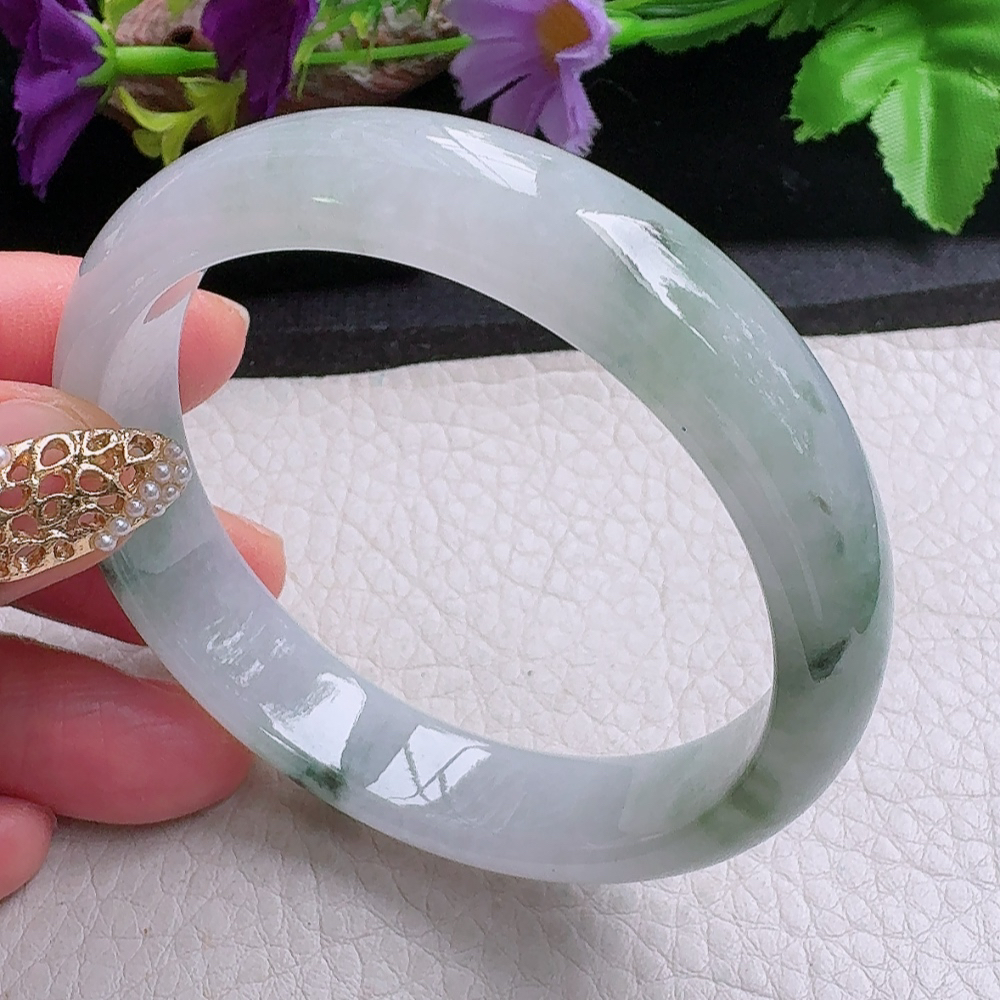 xx实拍54*12.5*6.6平安镯 缅甸翡翠a货手镯飘花正圈玉镯子
