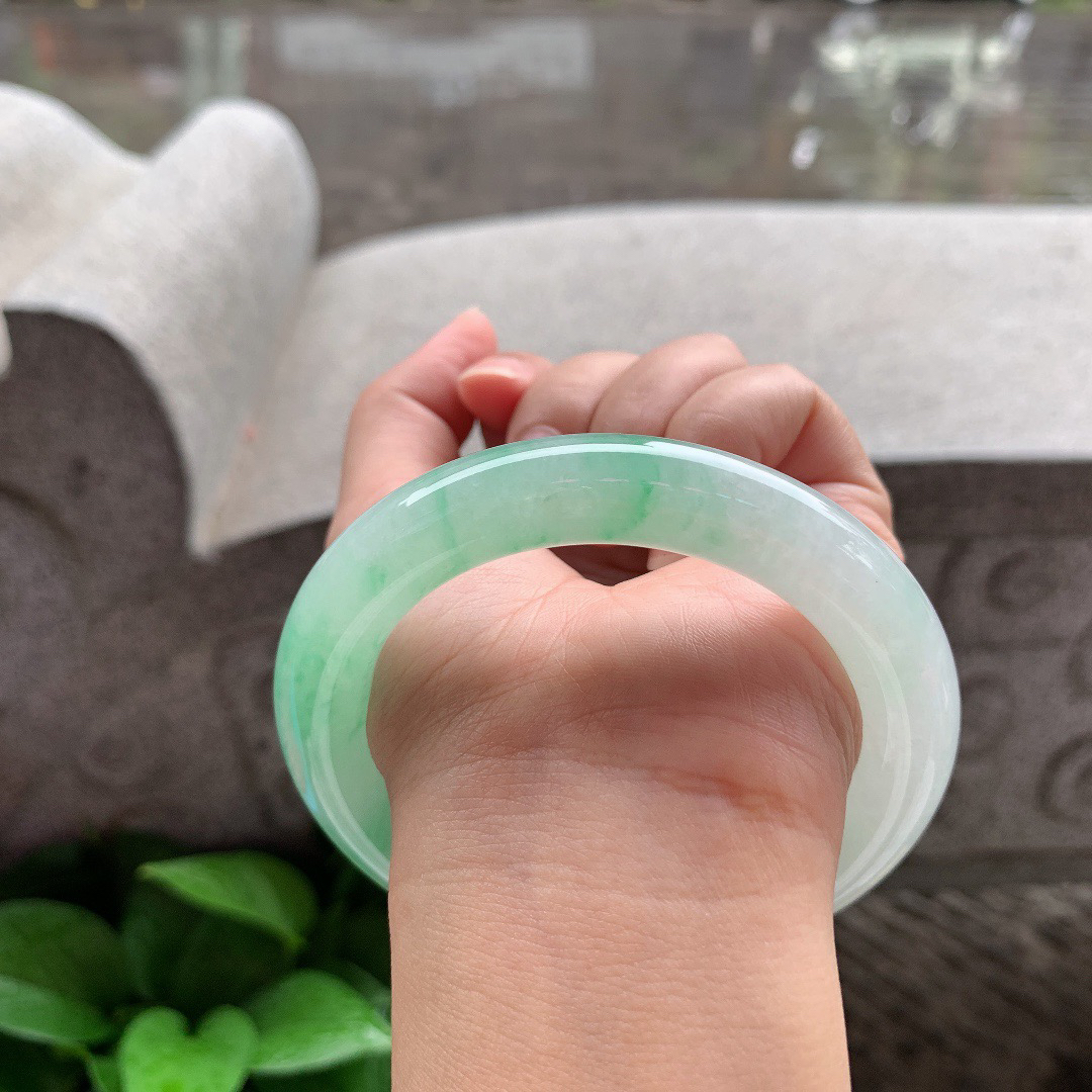 大圈口58.8-11.3 【冰飘绿圆条手镯】圆条58 59可戴