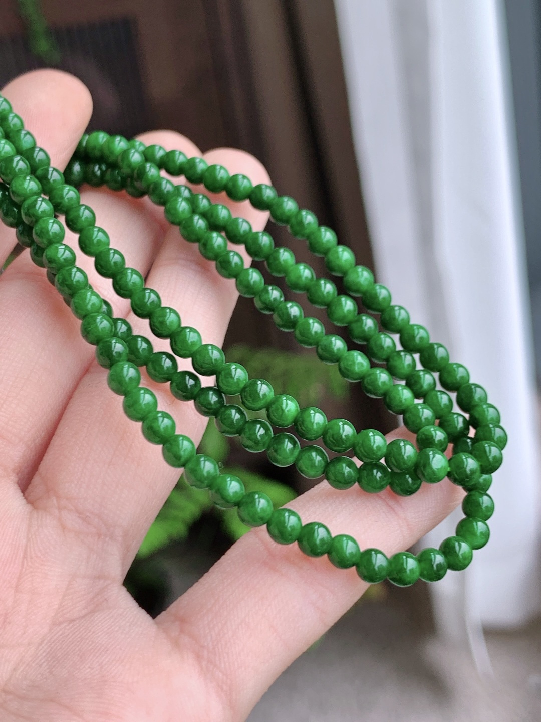 冰辣阳绿珠链圆珠子珠链，性比高，3.6mm，29cm，16.4克
