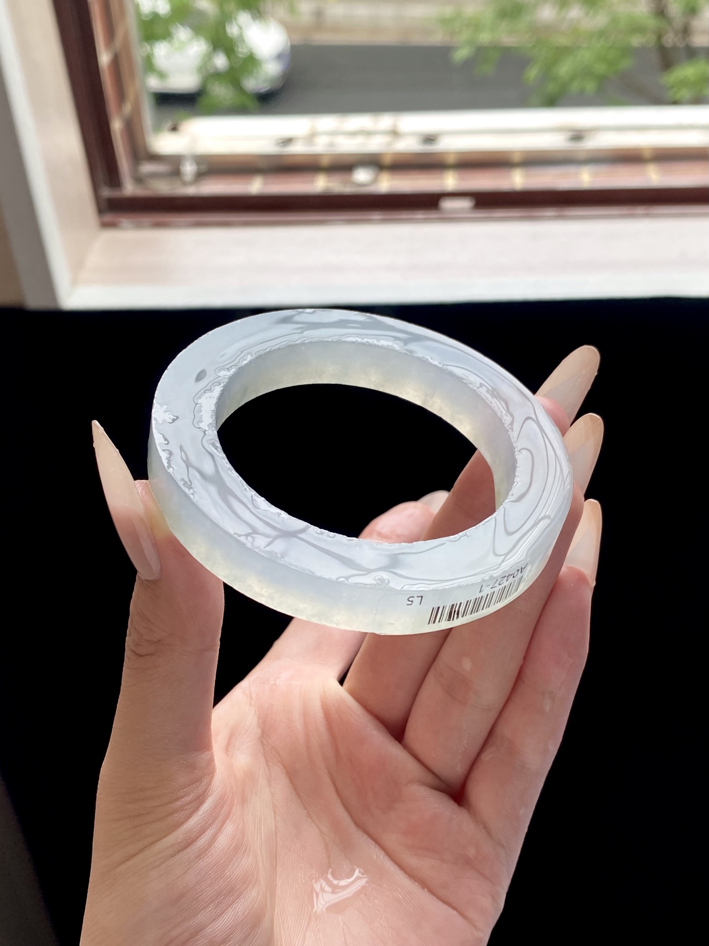 冰种天空蓝圆条镯胚，A0427-1，⭕️77.5-55.6-10.5-11.2，可做56～58圆条