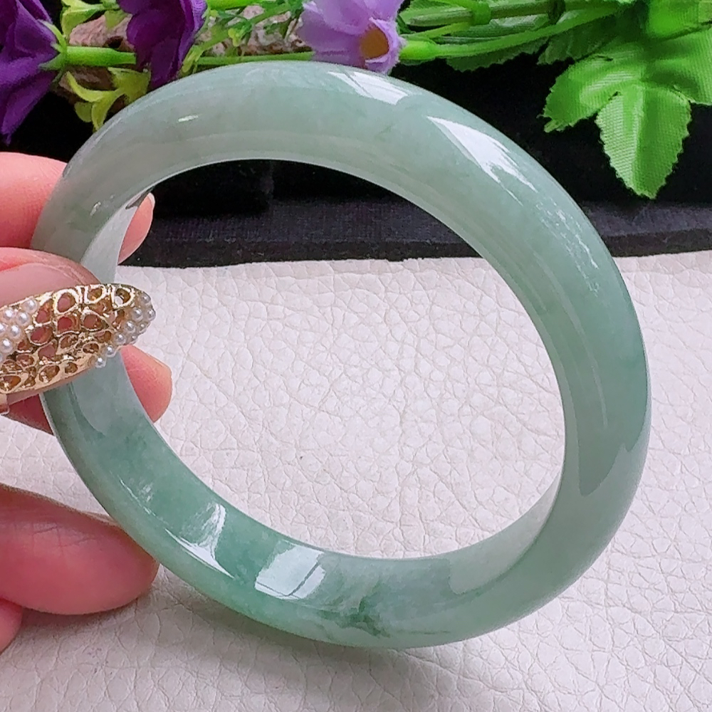 n实拍56*12.3*8平安镯 缅甸翡翠a货手镯飘花正圈玉镯子