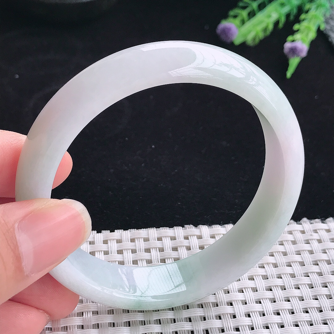 实拍A货翡翠59/15/7.6老坑精美温润飘花手镯翡翠玉镯平安镯