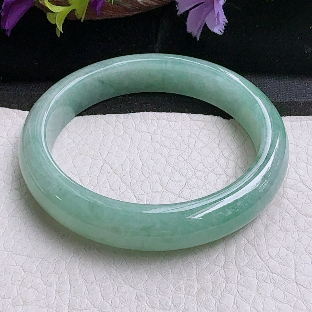 n实拍56*12.3*8平安镯 缅甸翡翠a货手镯飘花正圈玉镯子