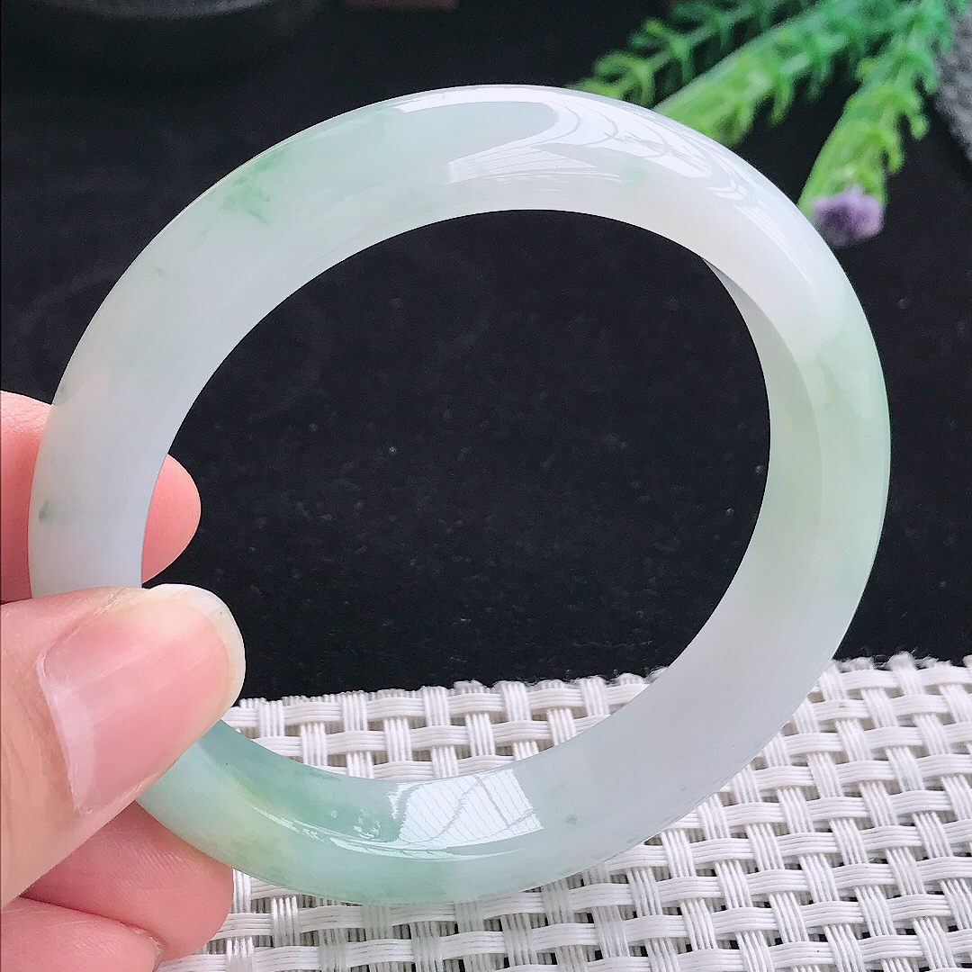 实拍A货翡翠58/12.6/8.5老坑冰胶果冻冰飘花手镯翡翠玉镯手环