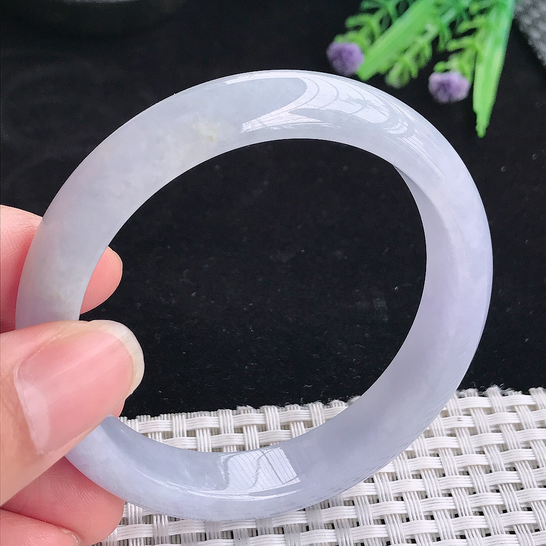 实拍A货翡翠57.5/12.8/8老坑冰润水灵紫罗兰手镯翡翠玉镯平安镯