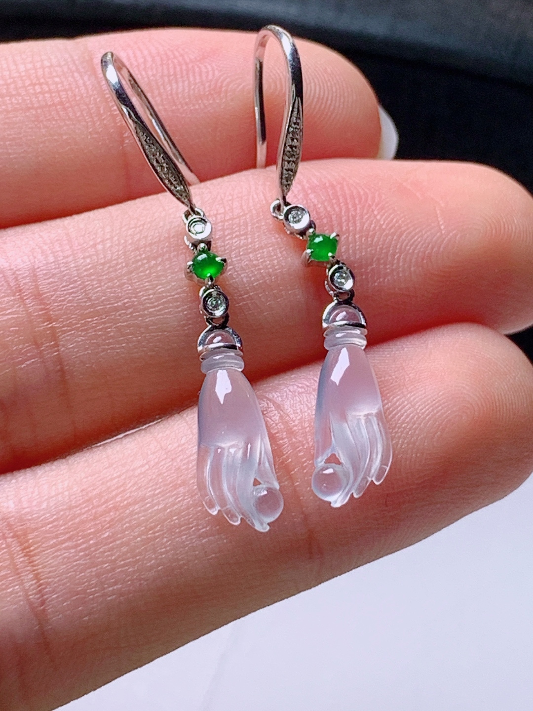 ️ 冰种佛手耳坠，无裂通透起光，裸石13.4/5.6/2.7