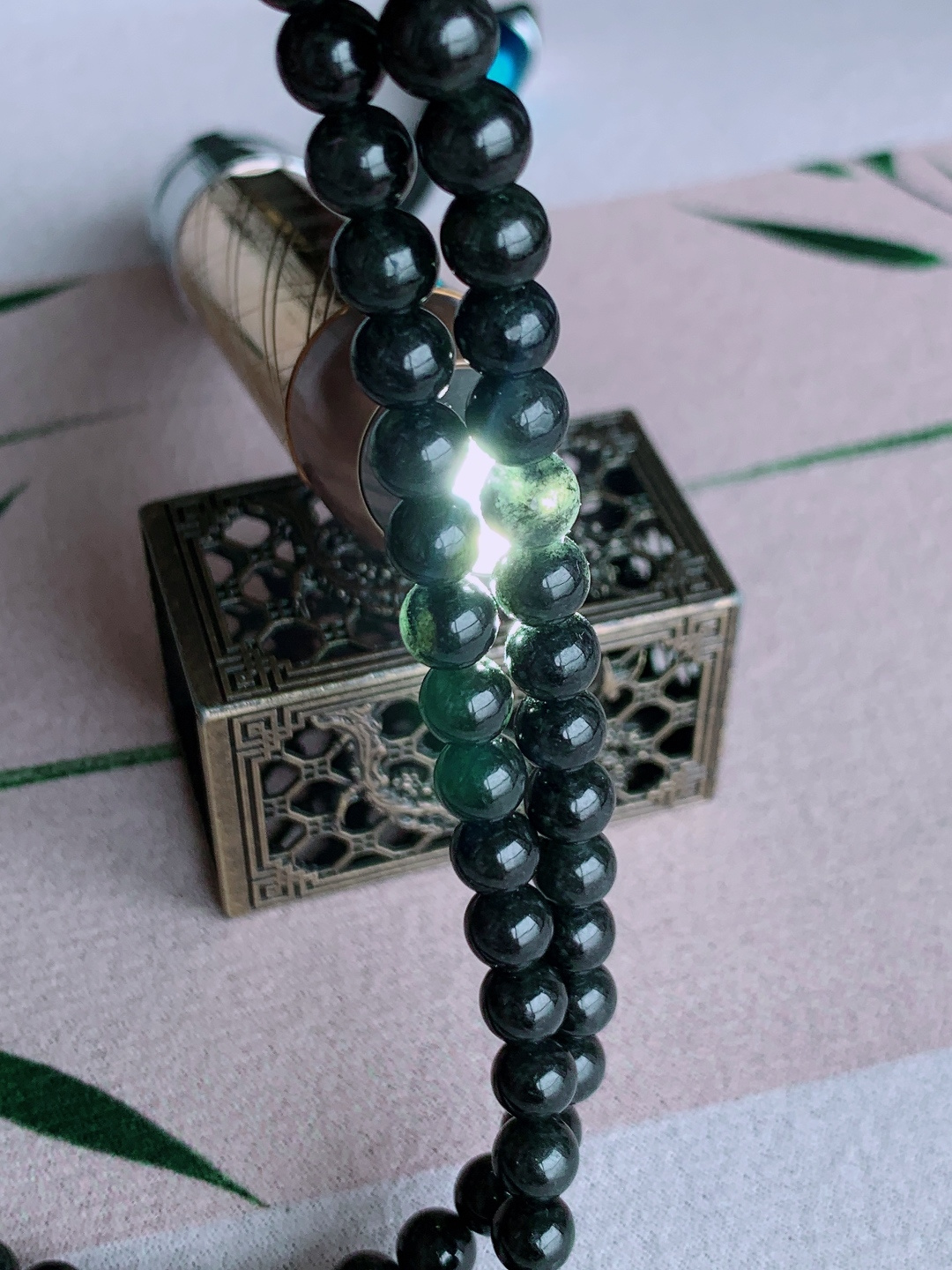 墨翠珠串圆珠子珠链，性比高，色浓，6.5mm，35cm，55.5克