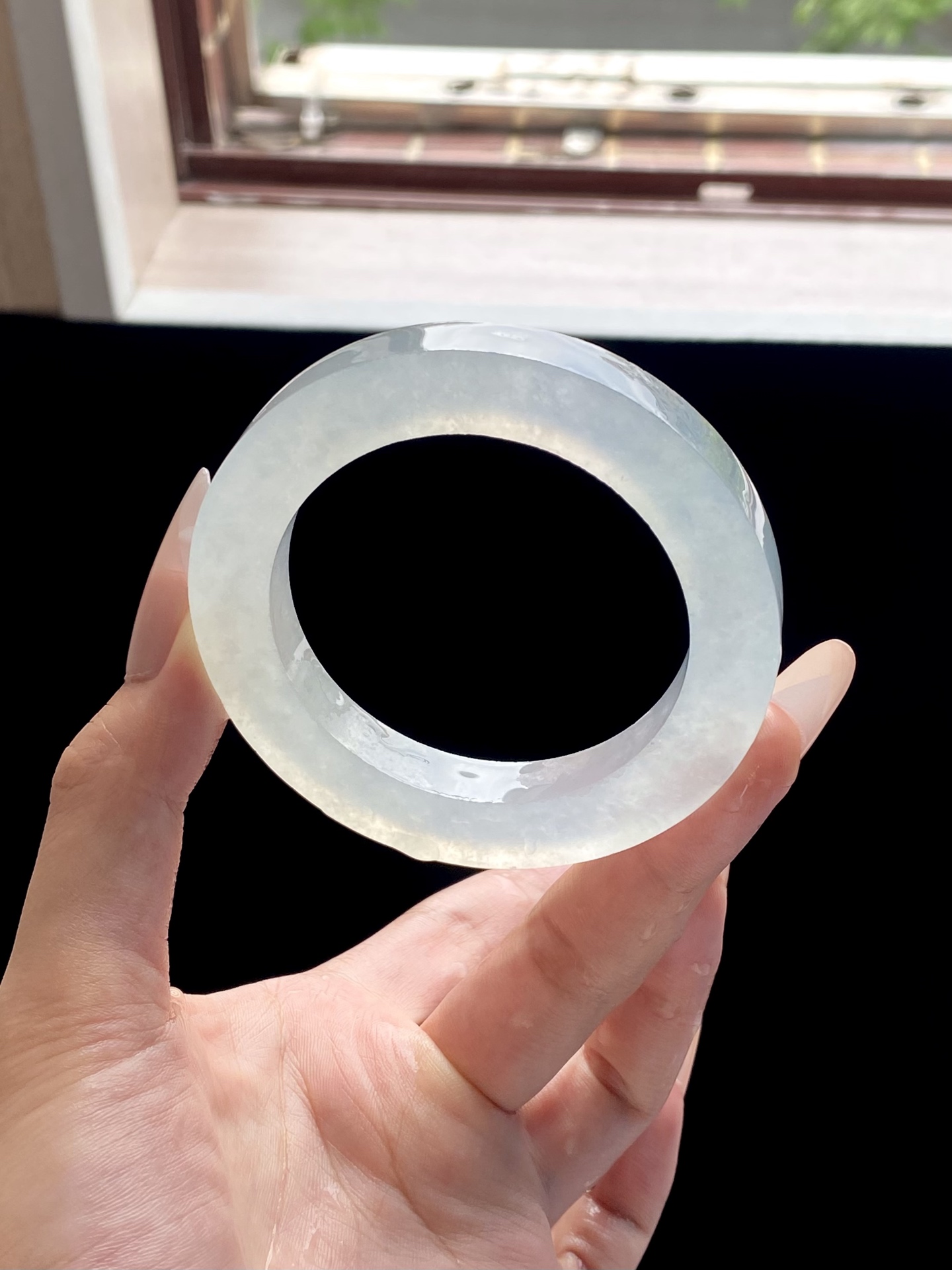 冰种白月光天空蓝圆条镯胚，A0427-2，74.4-53.5-9.5-10.7，可做54～55圆条