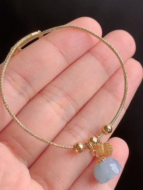 ️天然翡翠 冰种莲蓬手链，，18k金镶嵌，9.6/6.3