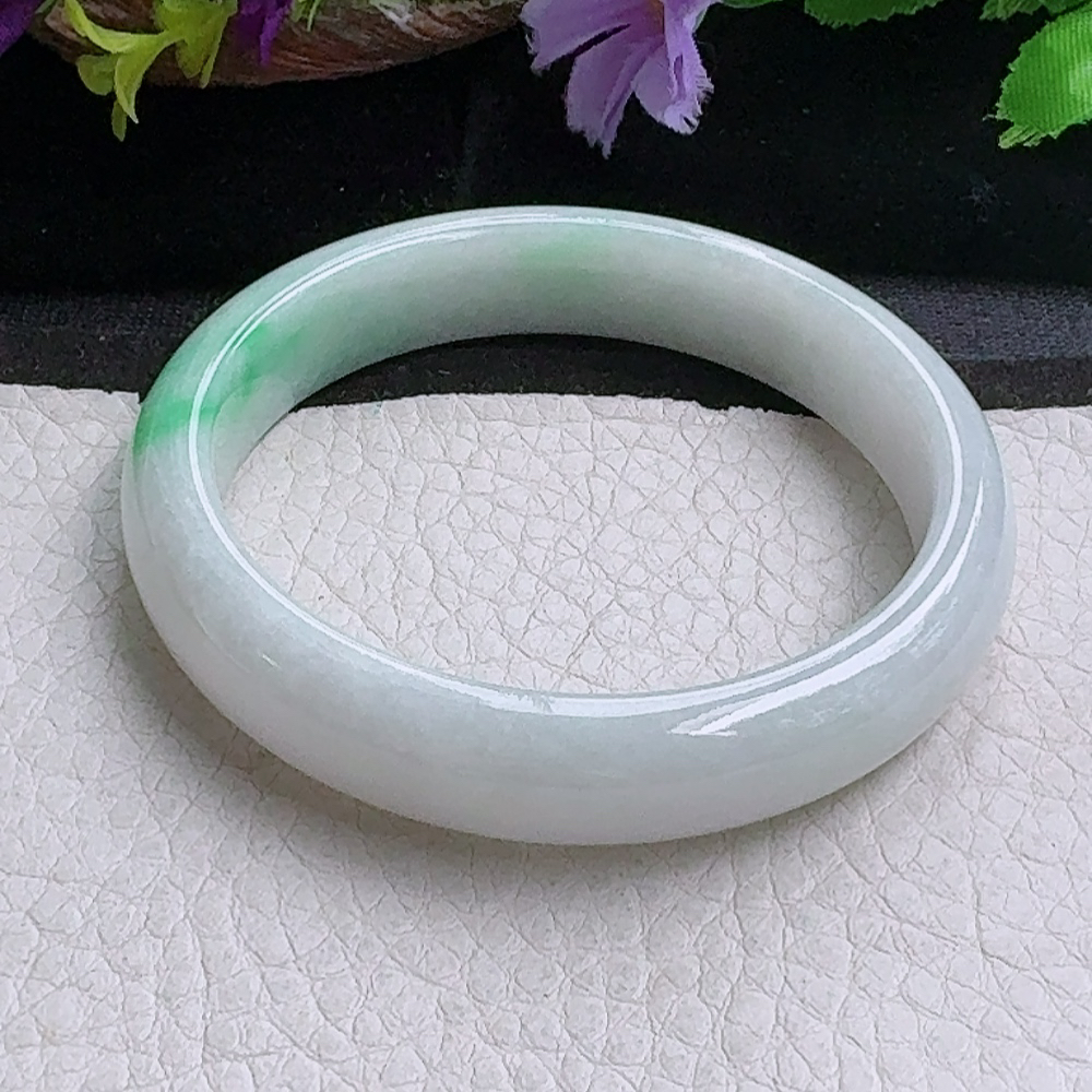 xx实拍55*12*7.2平安镯 缅甸翡翠a货手镯飘绿细润正圈玉镯子