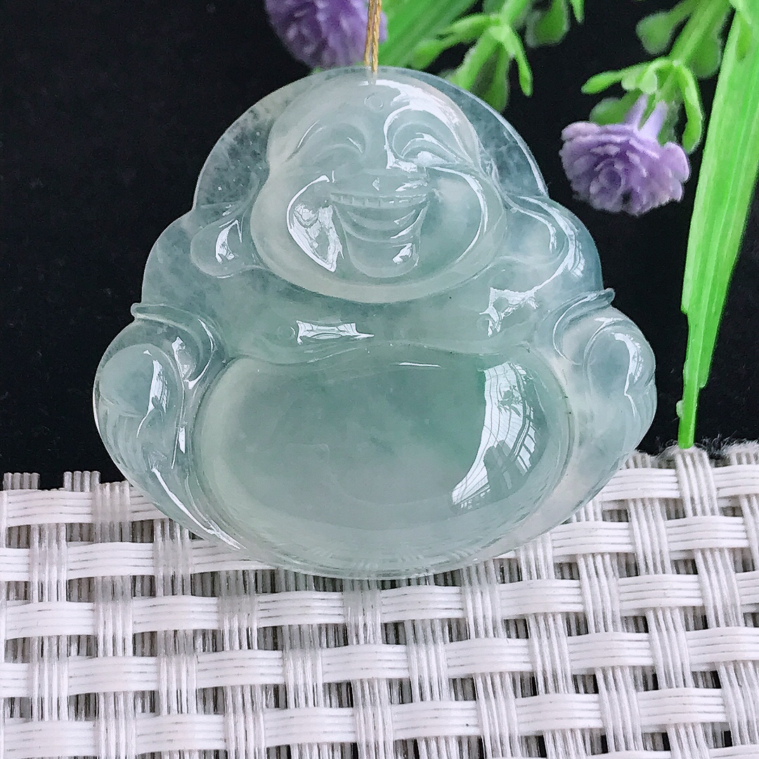 实拍A货翡翠34.9/38.3/8.3老坑冰种起胶冰晴大佛公吊坠翡翠玉坠挂件