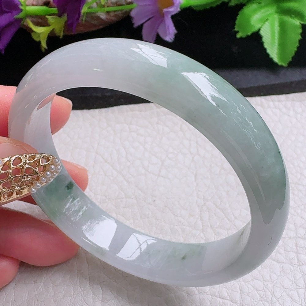 xx实拍54*12.5*6.6平安镯 缅甸翡翠a货手镯飘花正圈玉镯子