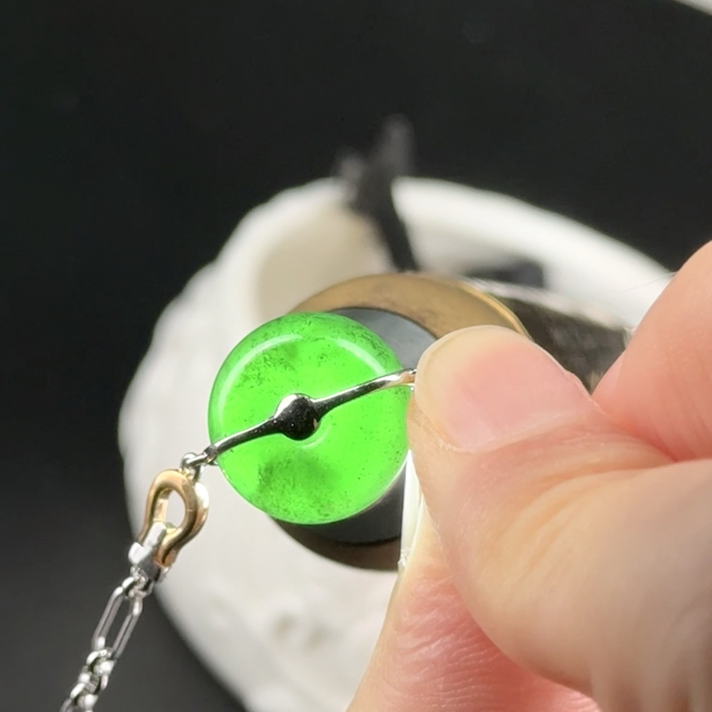 精品18k墨翠平安扣手链 重金豪镶 饱满大气 打灯通透 油性十足 尺寸13.3