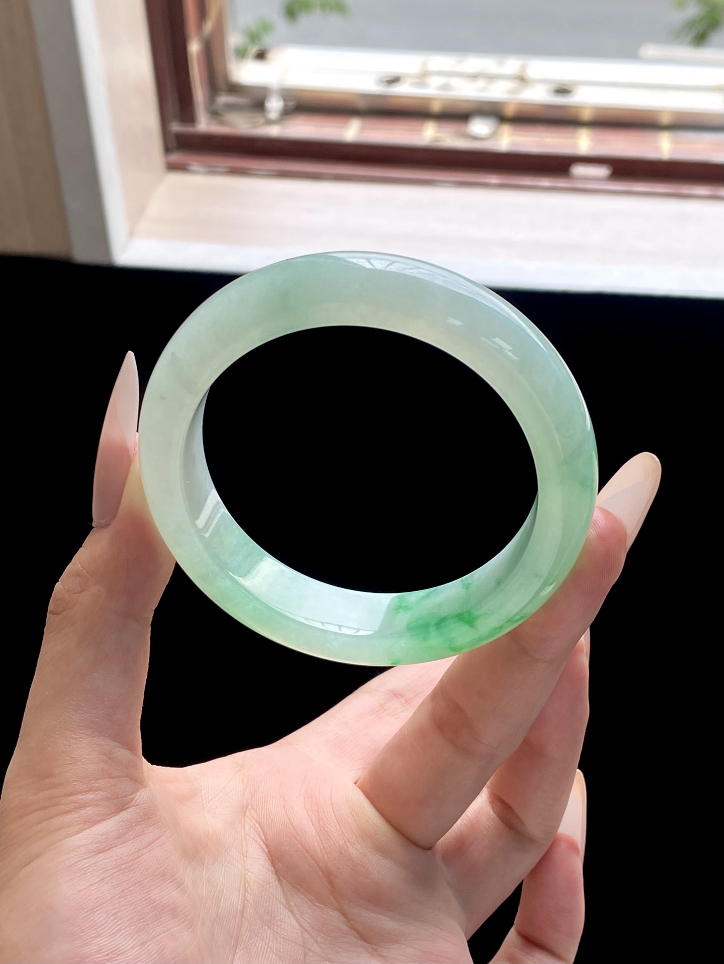 冰种白底青飘绿正圈成品，HYC-435，⭕️56.4-13.5-9.3