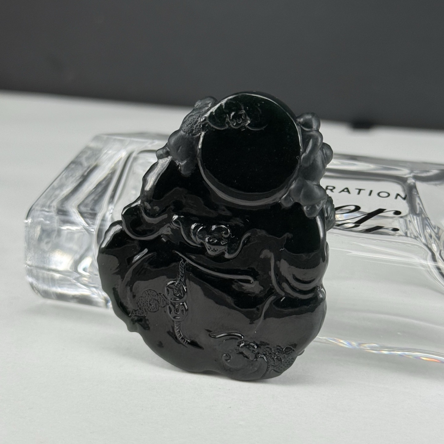 精品墨翠送子佛 种好色正 打灯通透 油性十足  尺寸48.3