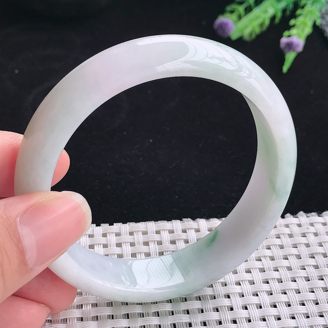 实拍A货翡翠59/15/7.6老坑精美温润飘花手镯翡翠玉镯平安镯