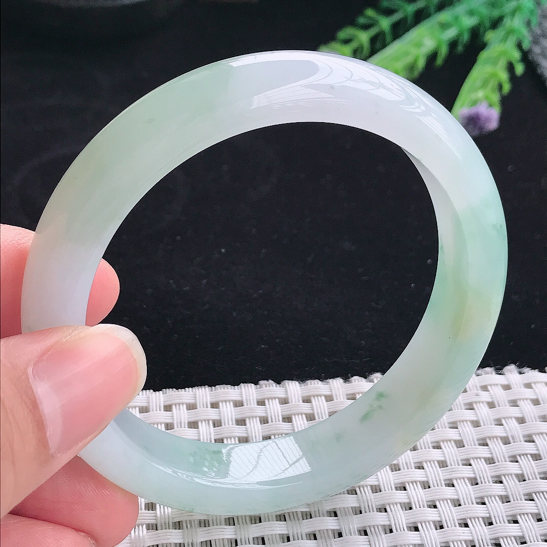 实拍A货翡翠58/12.6/8.5老坑冰胶果冻冰飘花手镯翡翠玉镯手环