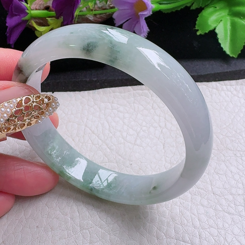 xx实拍54*12.5*6.6平安镯 缅甸翡翠a货手镯飘花正圈玉镯子