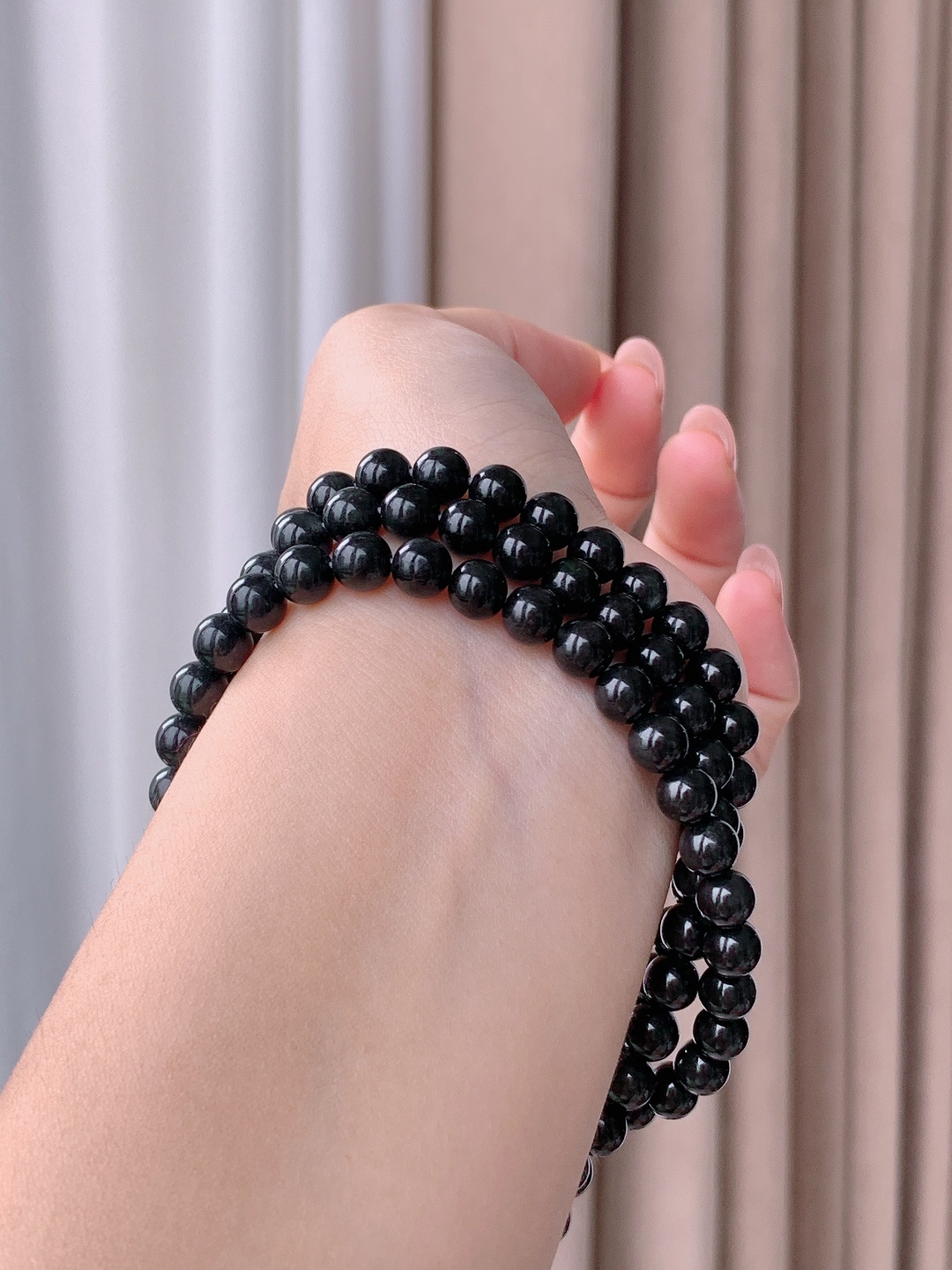 墨翠珠串圆珠子珠链，性比高，色浓，6.5mm，35cm，55.5克