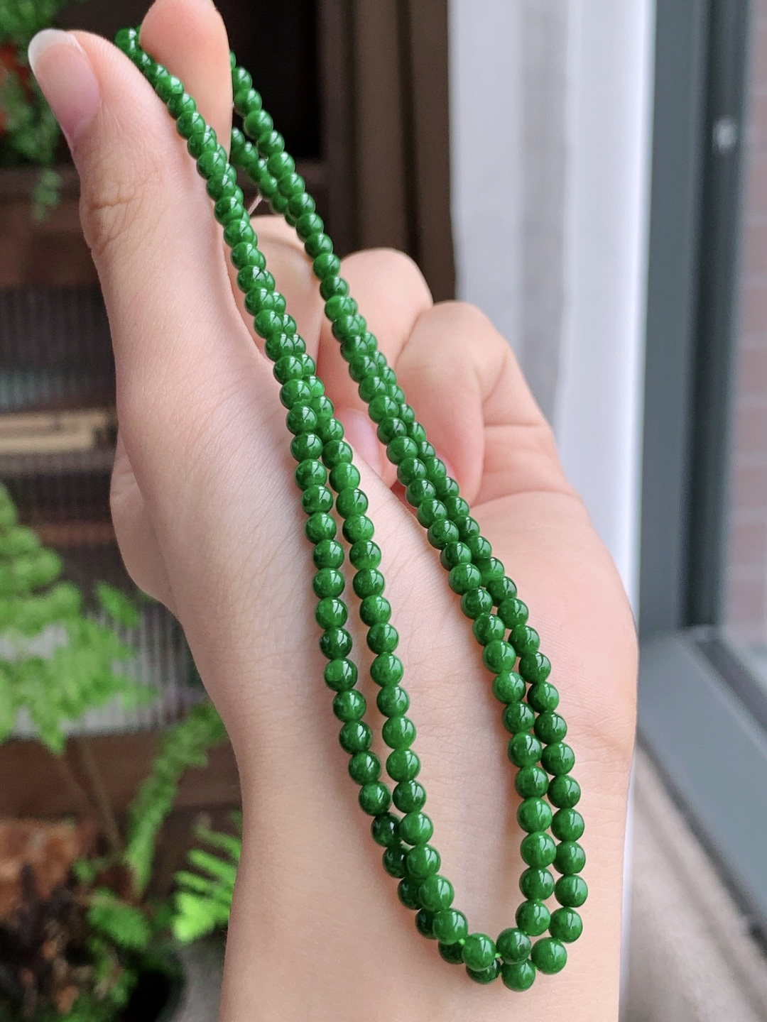 冰辣阳绿珠链圆珠子珠链，性比高，3.6mm，29cm，16.4克