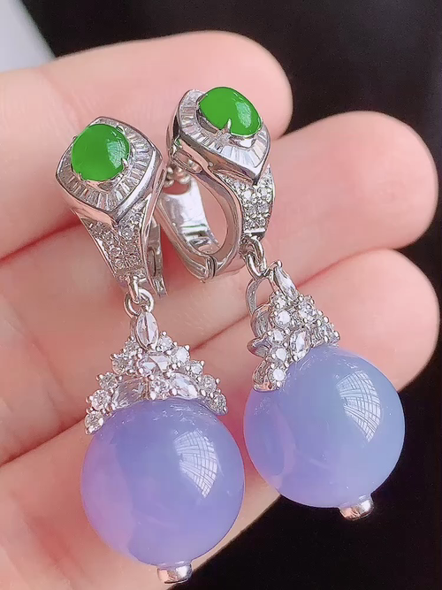 ️天然翡翠 冰种珠珠耳坠，无裂，18k金镶嵌，重金，12.5/37/12.5