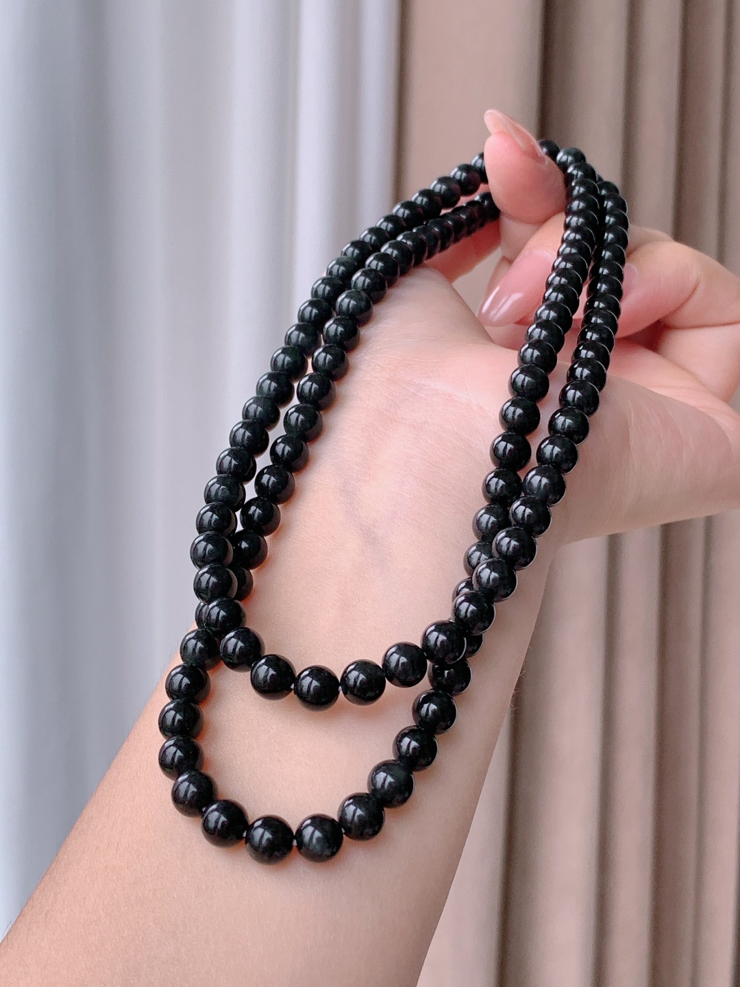 墨翠珠串圆珠子珠链，性比高，色浓，6.5mm，35cm，55.5克