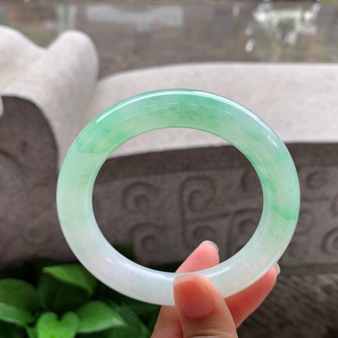 大圈口58.8-11.3 【冰飘绿圆条手镯】圆条58 59可戴