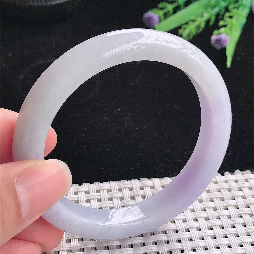 实拍A货翡翠55/10.3/8.5老坑精美冰润紫罗兰手镯宽边玉镯平安镯