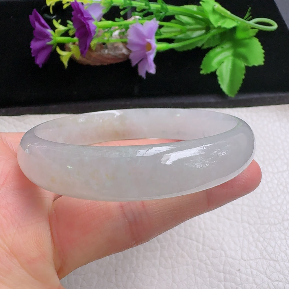 ss实拍59*12.8*7招财镯 缅甸翡翠a货手镯淡冰黄正圈玉镯子