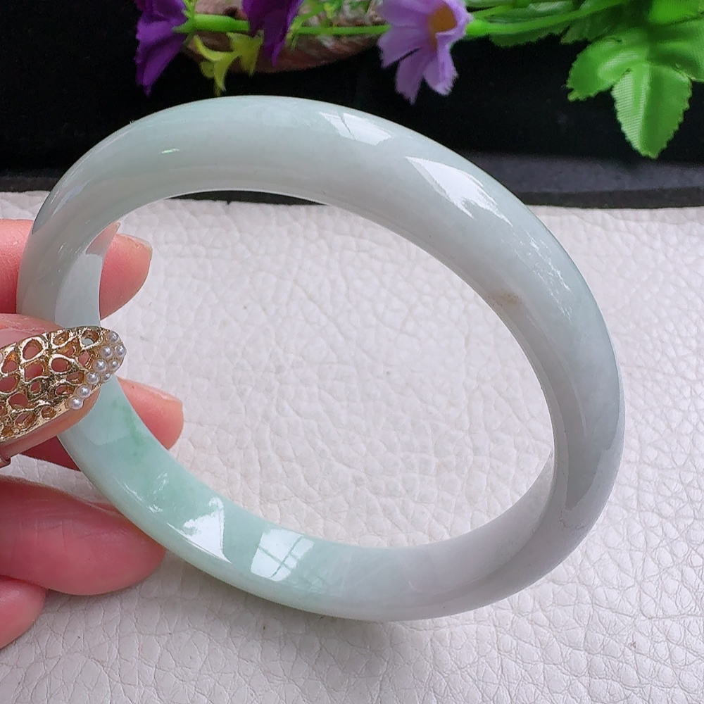 xx实拍58.5*11*7平安镯 缅甸翡翠a货手镯飘绿正圈玉镯子