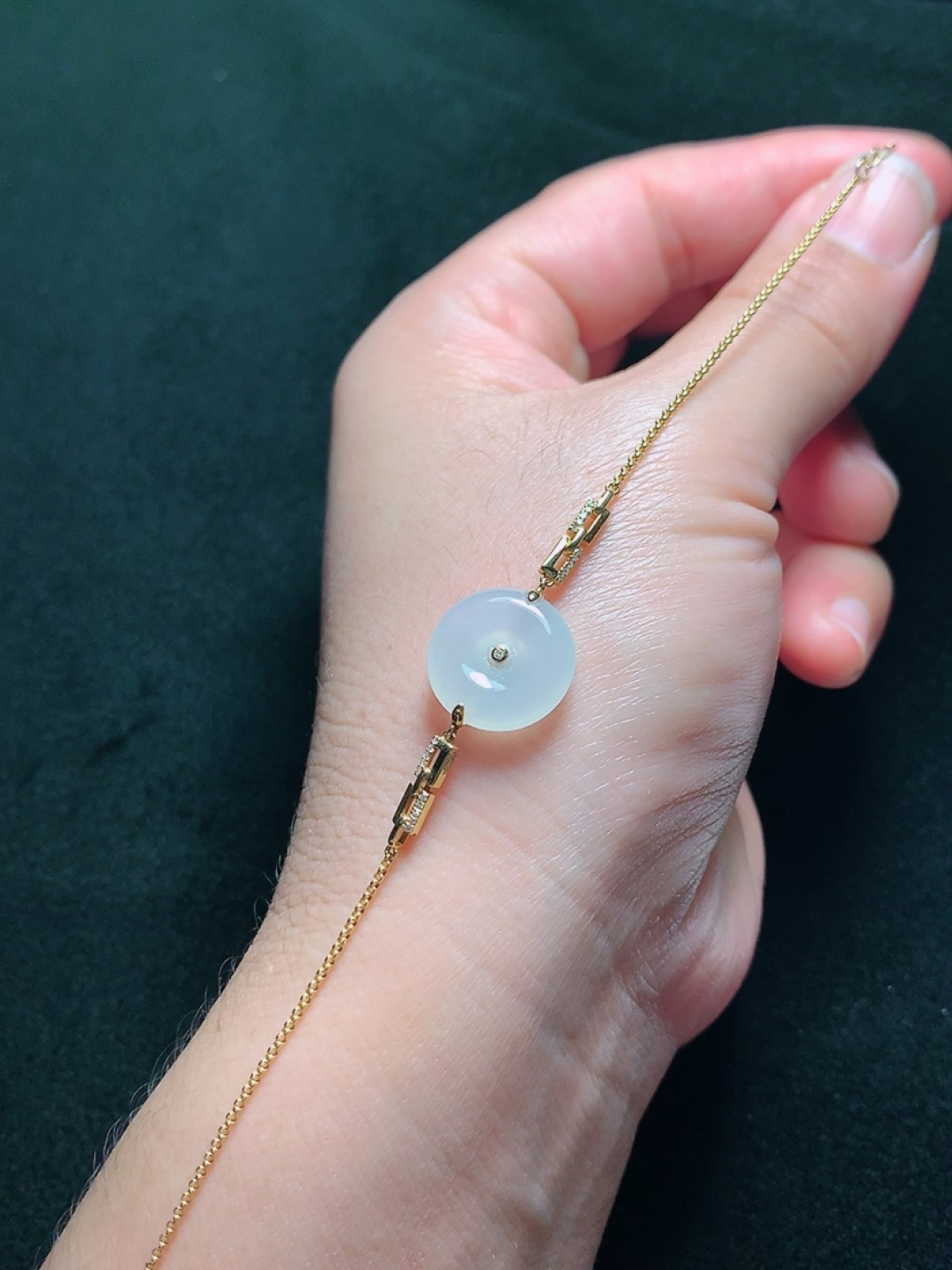 ️18k金镶嵌冰种平安扣手链，种老水头好，又冰又润，饱满：18.2/4.3mm裸石：14.3/4.