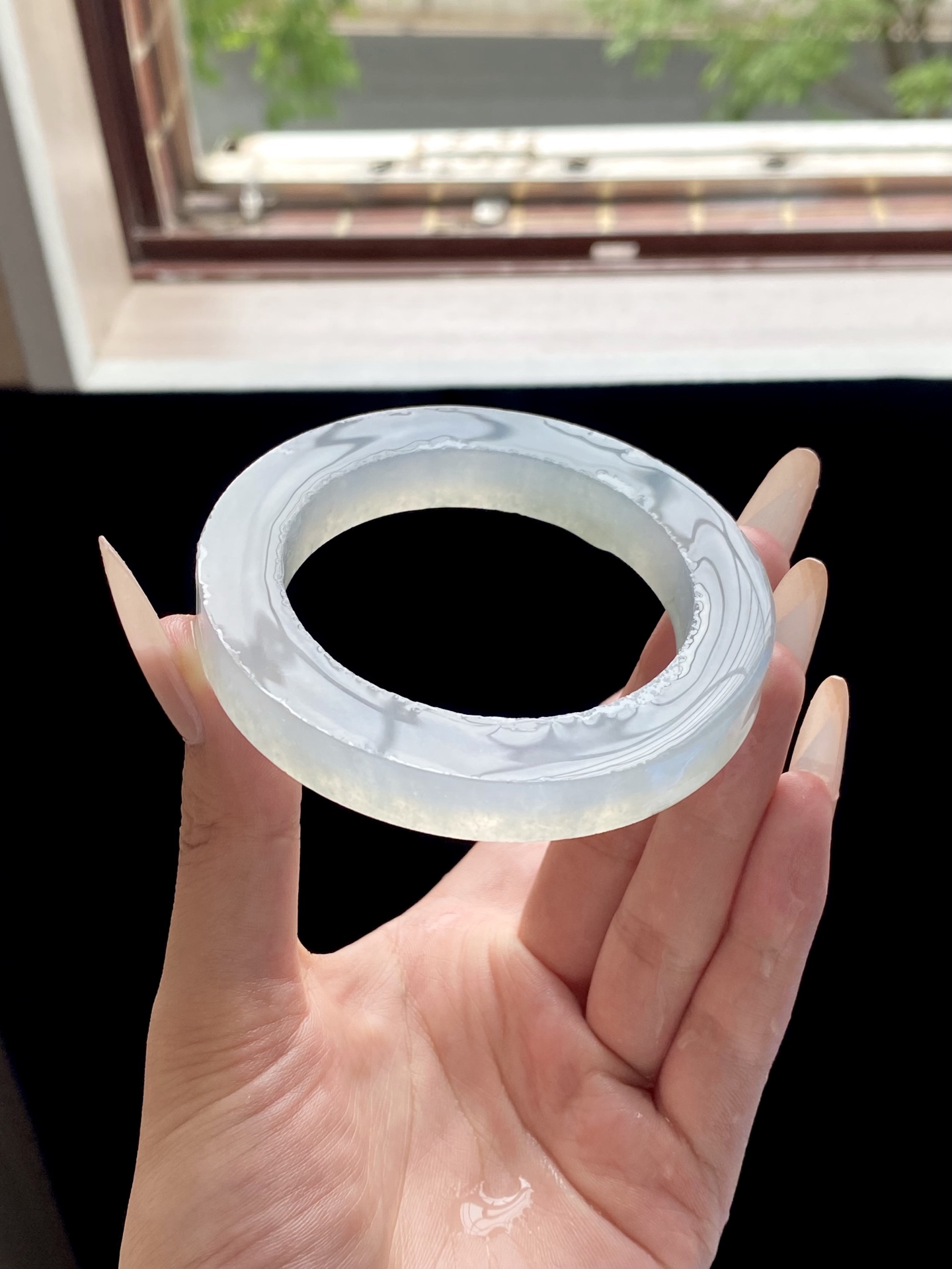 冰种天空蓝圆条镯胚，A0427-1，⭕️77.5-55.6-10.5-11.2，可做56～58圆条