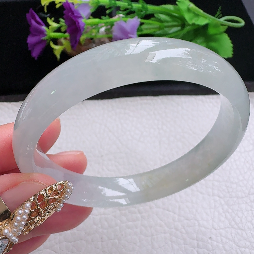 ss实拍59*12.8*7招财镯 缅甸翡翠a货手镯淡冰黄正圈玉镯子