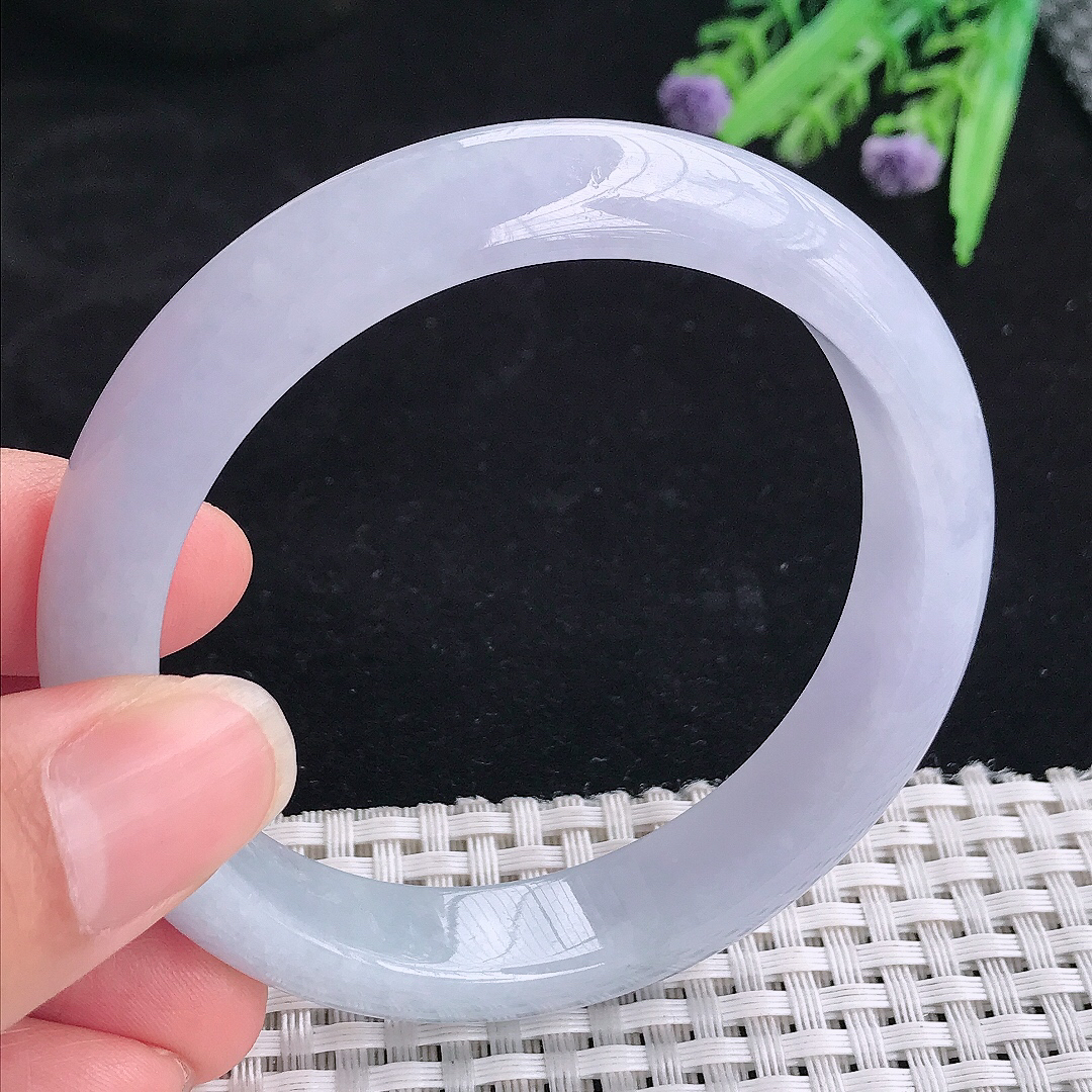 实拍A货翡翠57.5/12.8/8老坑冰润水灵紫罗兰手镯翡翠玉镯平安镯