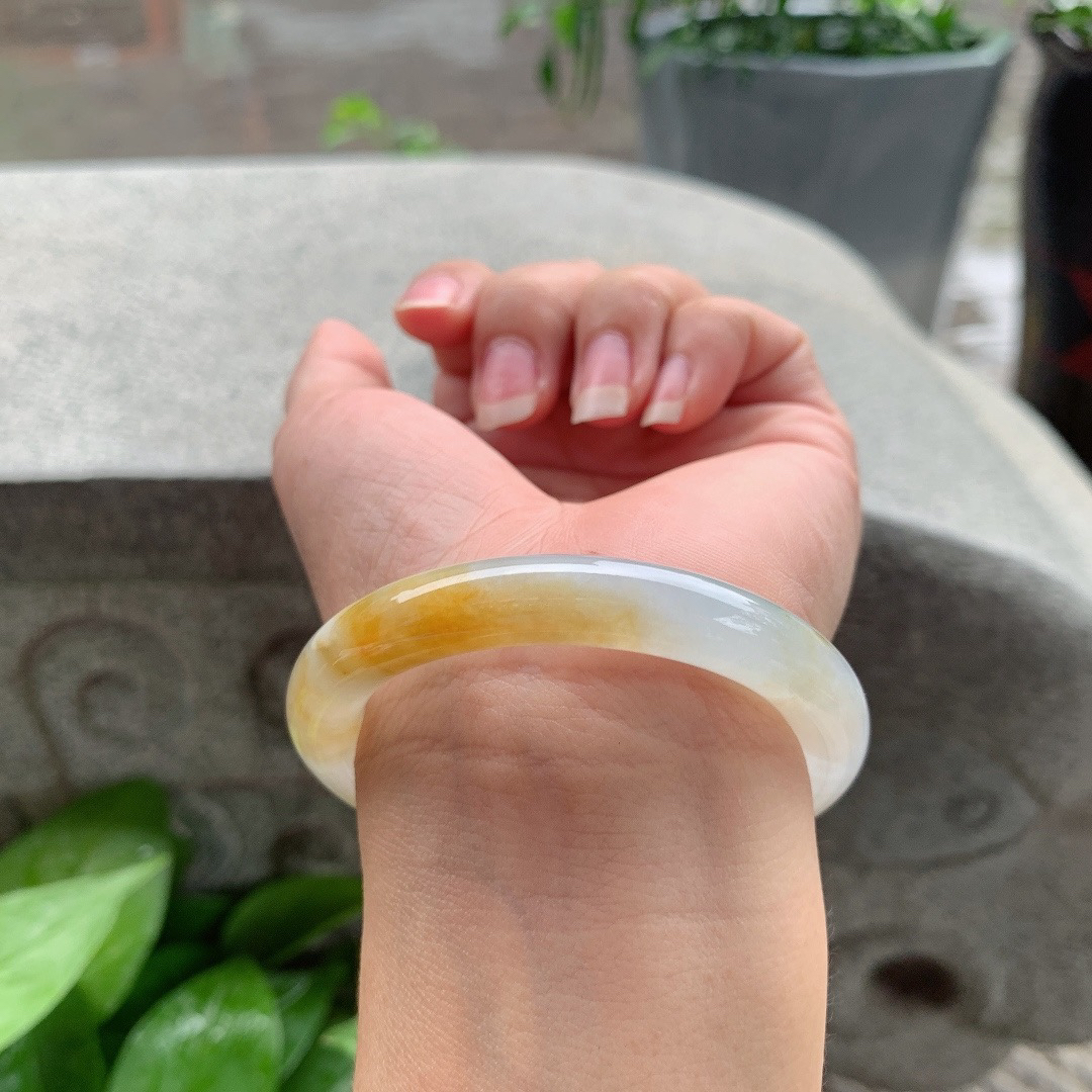 小圈口50.9-9.1 【冰黄翡圆条手镯】圆条50 51可戴