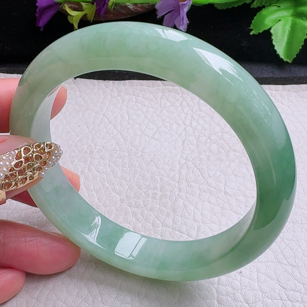 yh大圈口60.5*12.5*8.5平安镯 缅甸翡翠a货手镯冰晴绿正圈玉镯子