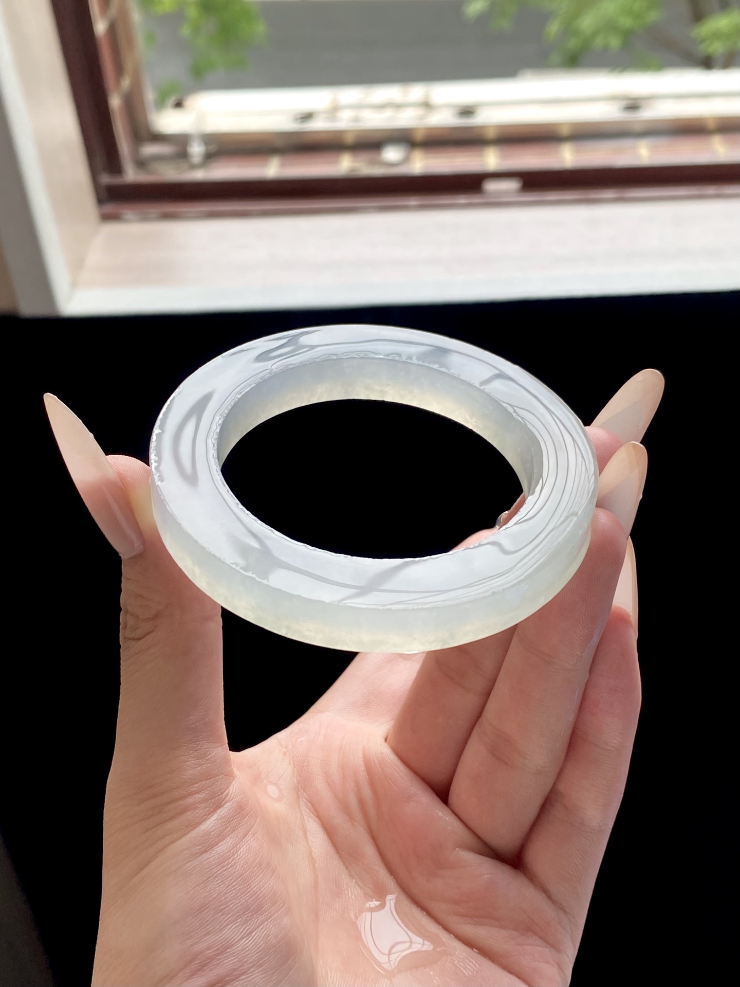 冰种白月光天空蓝圆条镯胚，A0427-2，74.4-53.5-9.5-10.7，可做54～55圆条