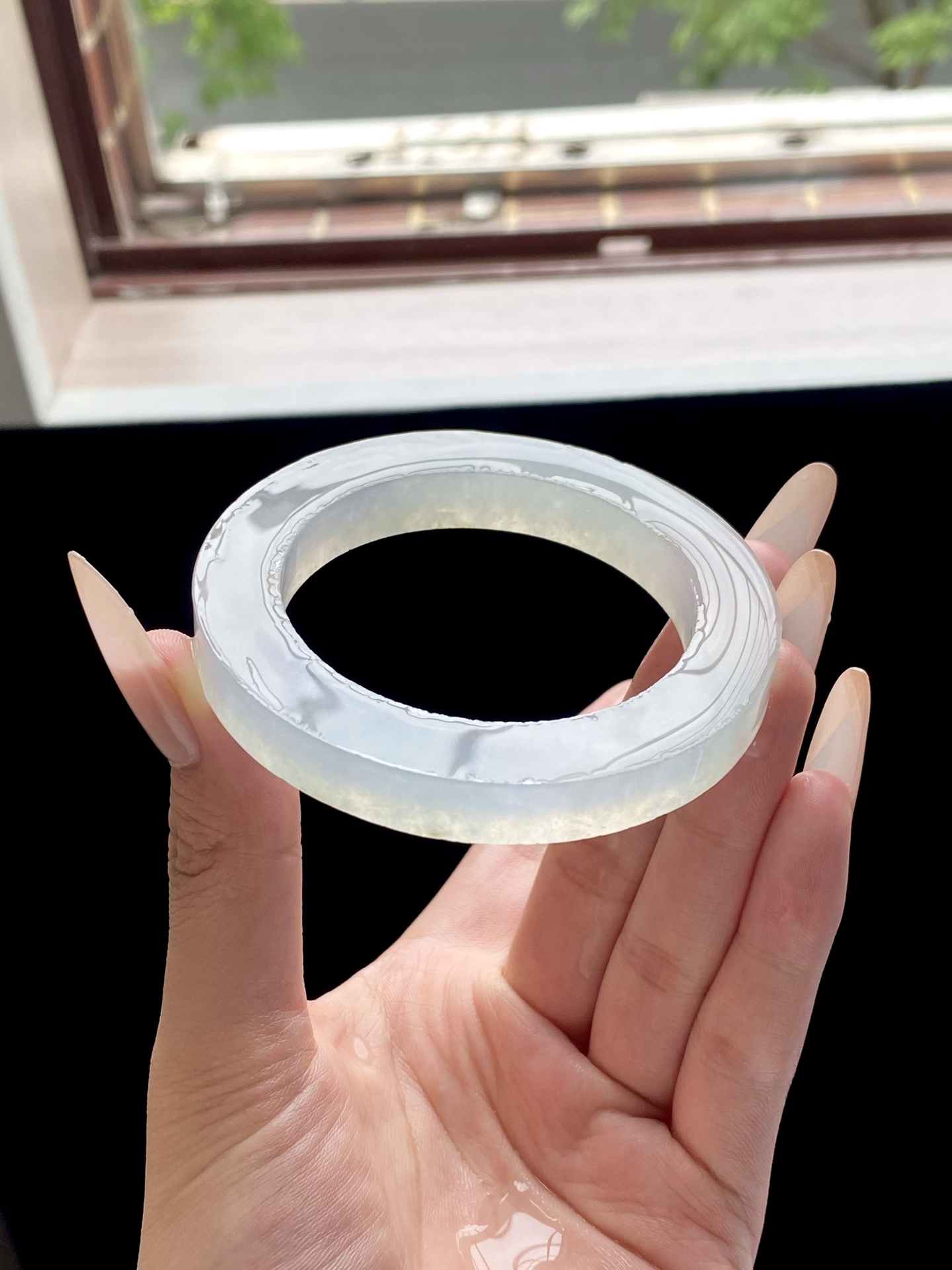 冰种白月光天空蓝圆条镯胚，A0427-2，74.4-53.5-9.5-10.7，可做54～55圆条