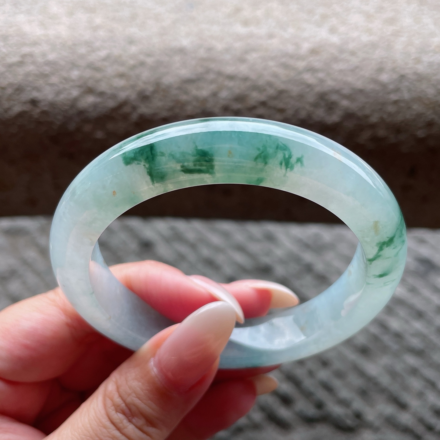 正圈，冰种飘花，晶莹剔透，水润，种老，无裂，编码0428J1