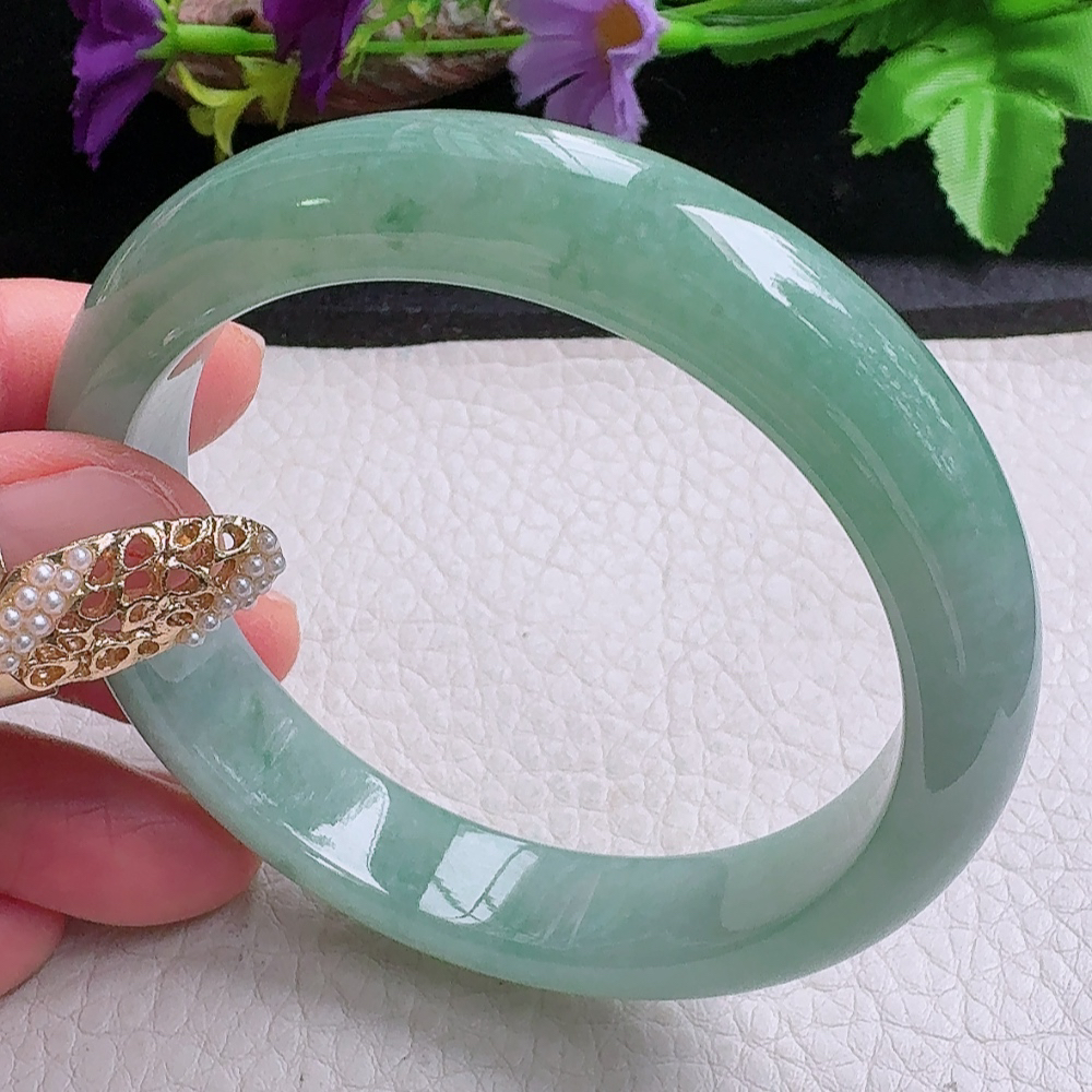 n实拍56*12.3*8平安镯 缅甸翡翠a货手镯飘花正圈玉镯子