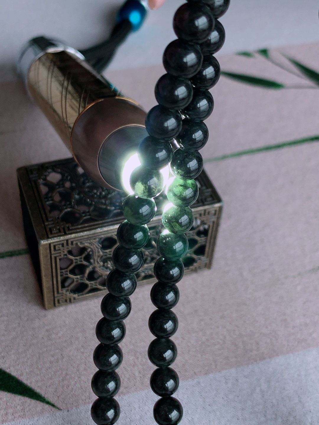 墨翠珠串圆珠子珠链，性比高，色浓，6.5mm，35cm，55.5克