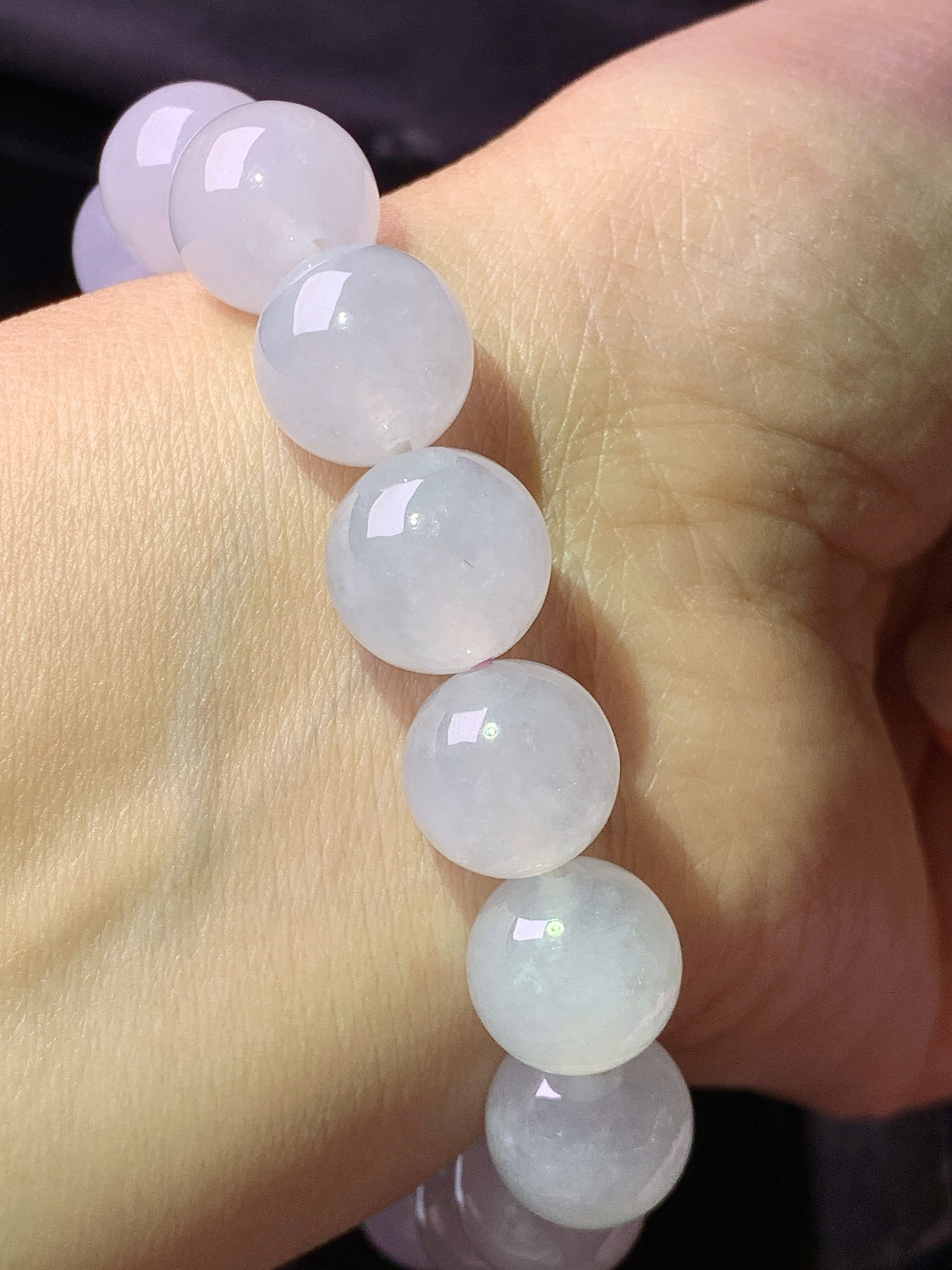 冰种圆珠手链 玉质细腻 色泽艳丽清新 水润亮眼 整体尺寸12h3