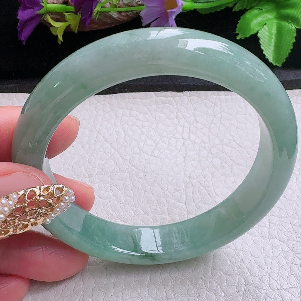 n实拍56*12.3*8平安镯 缅甸翡翠a货手镯飘花正圈玉镯子