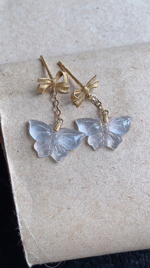 天然翡翠，冰蝴蝶耳坠，18k金，尺寸7.8/12/2.8，xw428