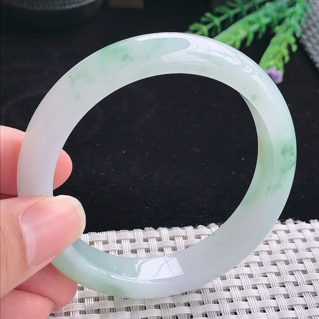 实拍A货翡翠58/12.6/8.5老坑冰胶果冻冰飘花手镯翡翠玉镯手环